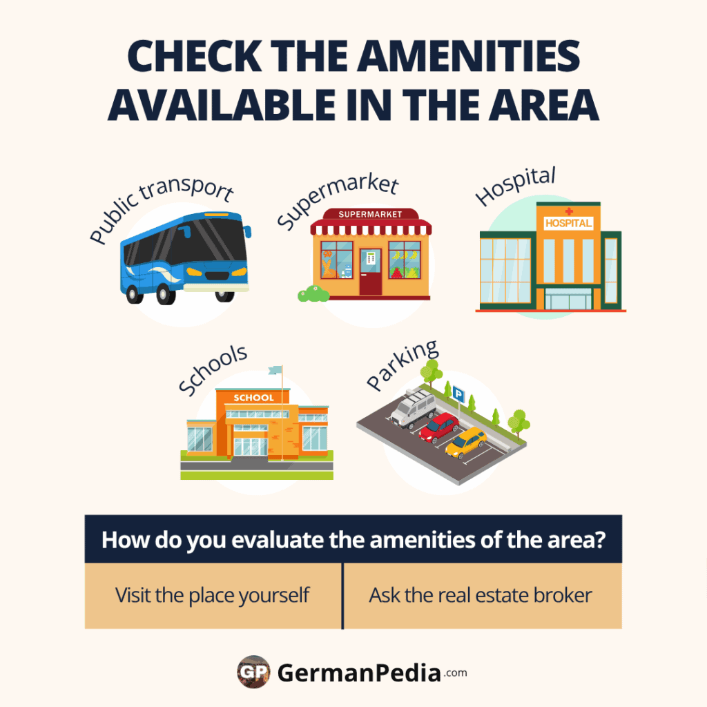 Check the amenities available in the area
