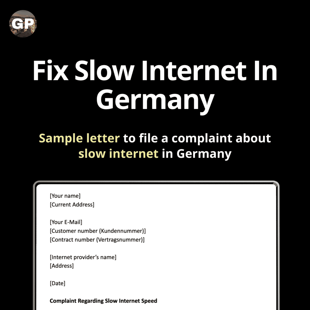Sample letter to file a complaint about slow internet in Germany