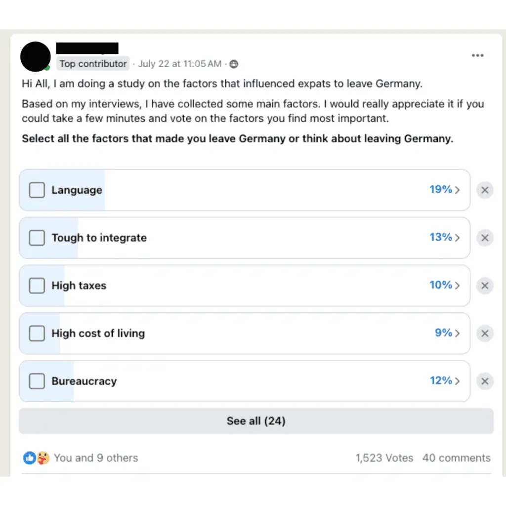 Survey - Factors that made expats leave Germany- 1
