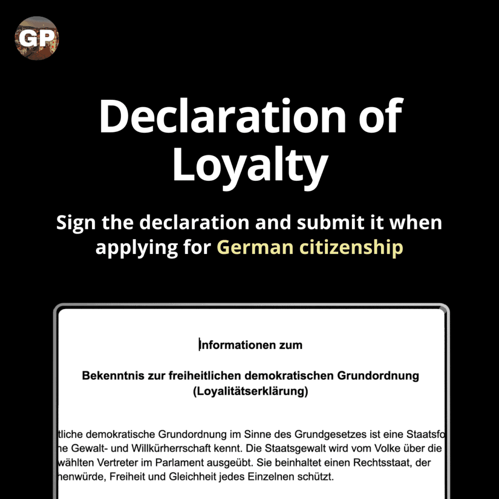 Declaration of Loyalty for German naturalization