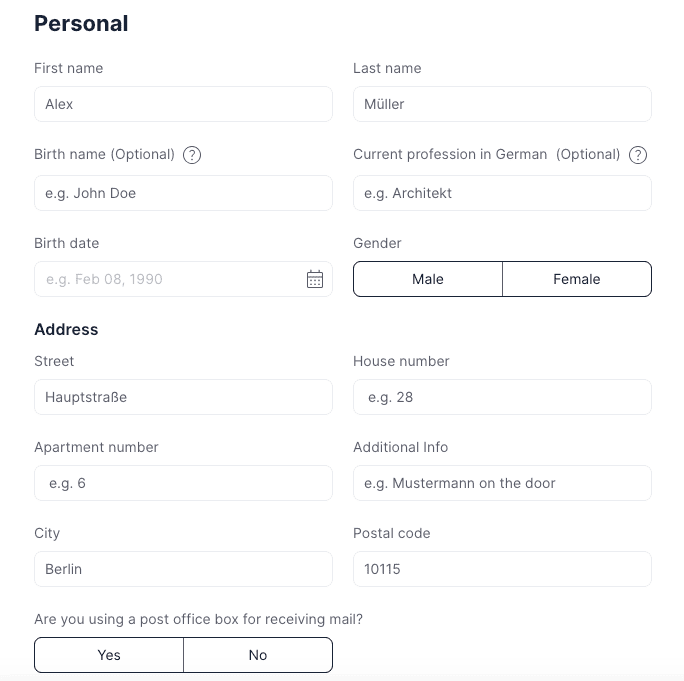 Personal information section