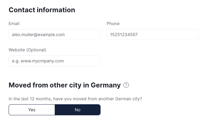 Contact information field