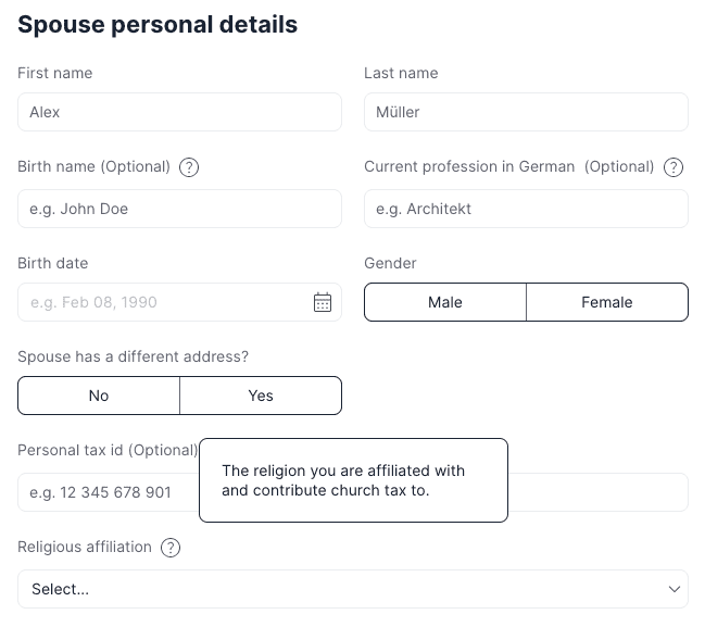 Spouse details field